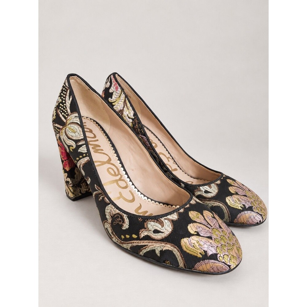 Sam Edelman Floral Brocade Block Heel Pumps Women’s Size 10 Black Multicolor